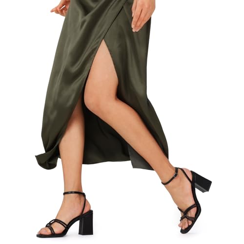 Pasuot Strappy Heels for Women - Open Square Toe Chunky Heeled Sandals Block Heel Ankle Buckle Strap Dress Shoes for Prom Party Wedding Black White Nude3