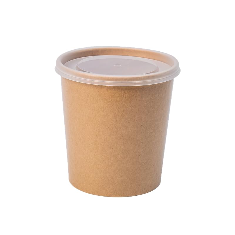 Tarrinas de Sopa de PP con Tapa Kraft 500 unidades 470 ml | Cuencos desechables de cartón kraft con tapa, ideales para sopa, comida para llevar