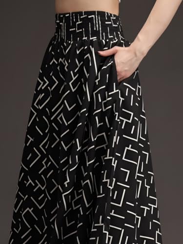 Image of Nexsus Apparels Women Flared Viscose Rayon Trousers | Flared Printed Palazzo |Elasticated Waist Loose-fit & Regular, Casual Wear (Free Size 26 to 42 Waist) Pant| Available in Plus Size's
