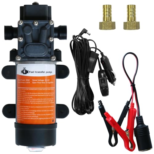 12V Fuel Transfer Pump Set, Moves Up to 120 Gallons of Gas or Diesel Per Hour with 80W DC Motor, Suitable for Vehicles, Boats, Equipment, Gasoline, Diesel (Single Pump) Diaphragm