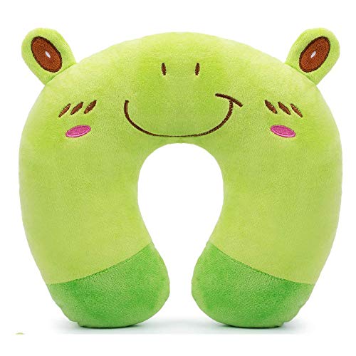 Watooma Almohada de viaje para niños, cojín cervical suave y agradable, cojín cervical de animales, apoyo para la cabeza, cuello de bebé, almohada para dormir, ideal para coche, avión, tren (rana) Cover