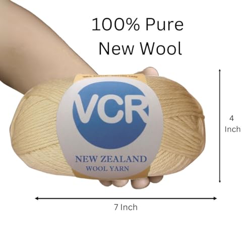 Image of VCR Warm Beige Chunky Wool Yarn, 100 Grams, Hank, 196 Meters, 100% New Zealand Wool Knitting Yarn, Soft Crosia Thread Suitable for Baby Blankets & Booties Pack of 1