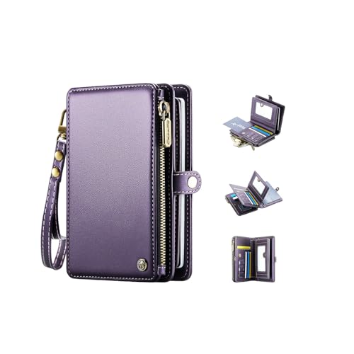 Image of Passport Wallet with AirTag Holder, RFID Blocking Passport Holder for Travel Family, PU Leather Document Organizer with 11 Card Slots & Wrist Strap, Purple