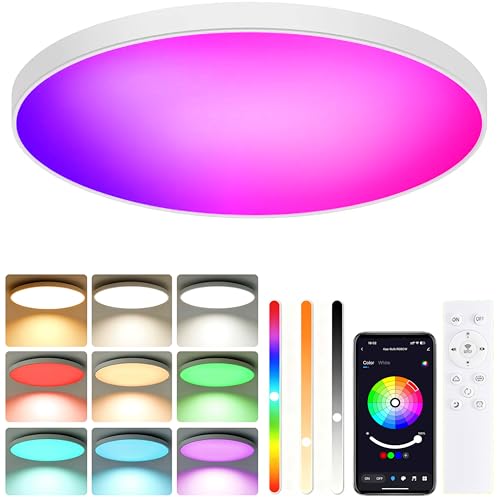Kimuwote Lampara Techo LED 24W, RGB Lampara Techo Dormitorio, Regulable 2700K-6500K...