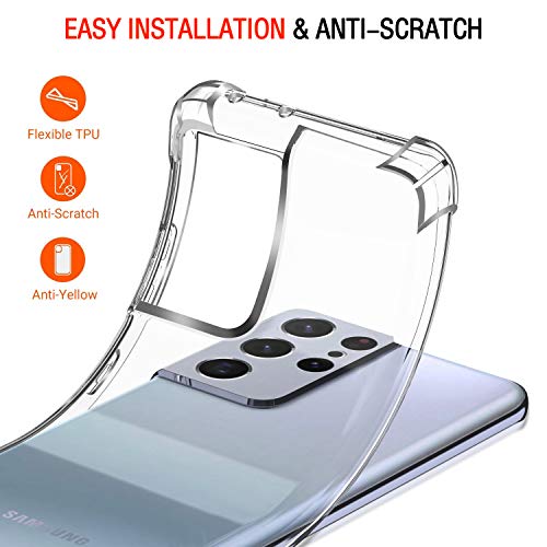 Image of Lustree Back Cover Transparent Case Compatible with Samsung Galaxy S21 Ultra | Clear + TPU Case with 4 Corner Air Cushion Protection & Camera Protection | Slim& Stylus Cover