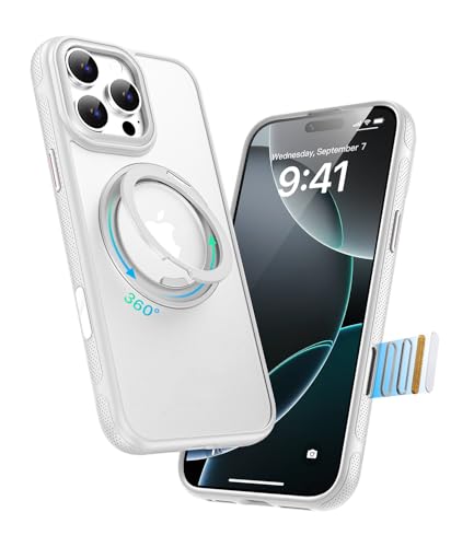 Image of for iPhone 16 Pro Case, Compatible with MagSafe, Slim Shockproof Military-Grade Rugged Protective Case with Stand, Camera Control, Comfort Grip (B-White, iPhone 16 Pro)
