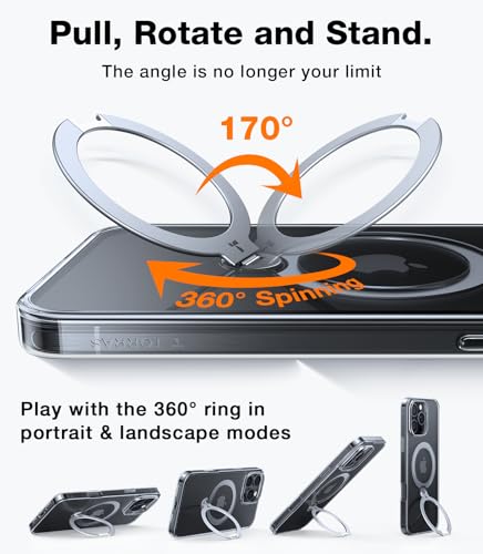 Image of TORRAS Q3 Spin for iPhone 16 Pro Case, 360 Magnetic Stand, Clear | Compatible with MagSafe, Built-in Kickstand, Camera Control, 4X Military-Grade Shockproof Translucent Phone Case for 16 Pro