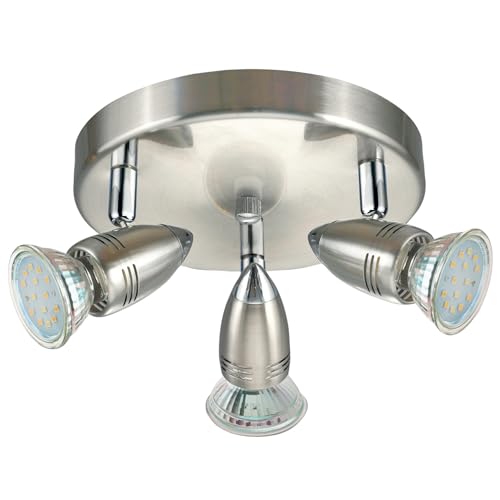 EGLO LED Deckenlampe Magnum LED, 3 flammige Deckenleuchte, Deckenstrahler aus Metall, Wohnzimmerlampe in Nickel-Matt, Chrom, Spots inkl. GU10 Leuchtmittel, warmweiß, Ø 18 cm
