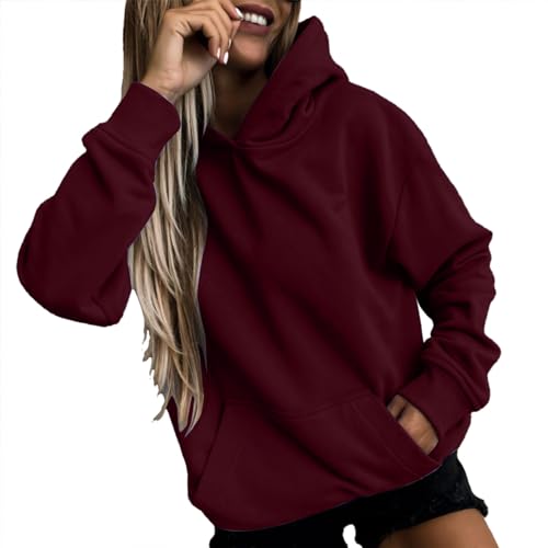 Sudadera con Capucha para Mujer Clásicos Manga Larga Sudaderas con Bolsillo Casual Color Sólido Deportes Sudadera Otoño Invierno Talla Grande Cómodo Sudaderas