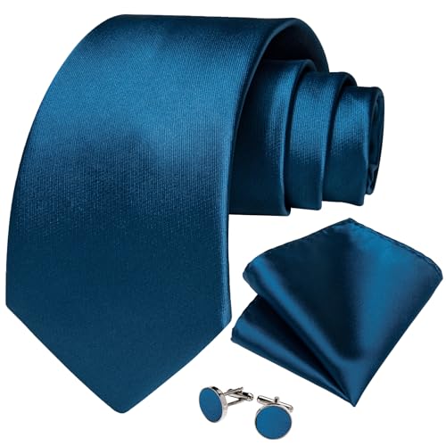 Image of DiBanGu Mens Solid Color Tie and Pocket Square Set Woven Silk Plain Necktie & Handkerchief for Men Wedding Party Formal