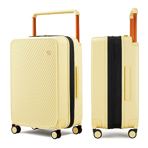 mixi Large Capacity Expandable Luggage Suitcases With Spinner Wheels,Upgrade Wide Handle PC Hardshell Rolling Travel Suitcase with TSA Lock, Checked-Medium 24-Inch, Lark Yellow
