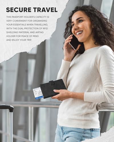 Image of VULKIT Passport Wallet Compatible with Airtag Holder RFID Blocking Bifold Travel Card Holder, Dark Grey, Small, Minimalist
