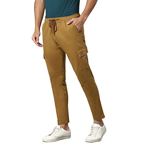 Image of Hubberholme Men's Regular Fit Cotton Trousers, Ankle Length Elastic & Drawstring Waist Cargo Chinos