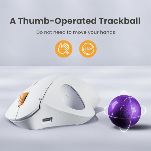 Image of ProtoArc Wireless Trackball Mouse, EM04 Ergonomic Bluetooth Rollerball Mouse Rechargeable Computer Laptop Mouse Thumb Control Mice, Compatible with PC, iPad, Mac, Windows-White Mouse Violet Ball