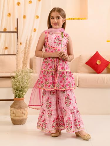 Pspeaches Girl's Cotton Kurta & Sharara (Sha-Pinklotus-6-7Y_Pink
