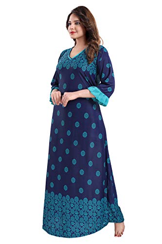 Image of Fabme Women's Crepe Printed Flare Nighty with Long Sleeves /Night Gown /Nightwear /Maxi