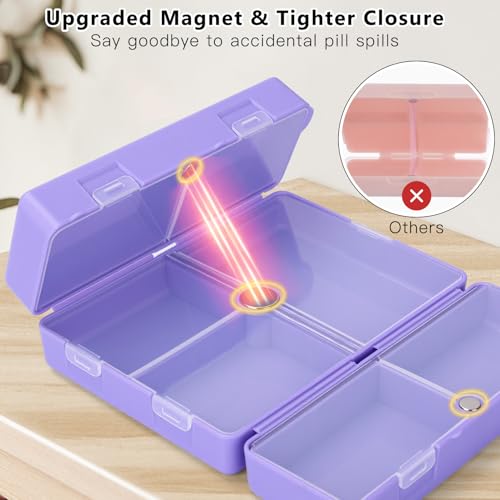 Image of FYY Travel Pill Organizer,7-Compartment Large Pill Box Medicine Case-Purple