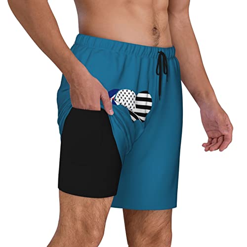 Short de bain double couche homme short de plage doublure compression motif drapeau