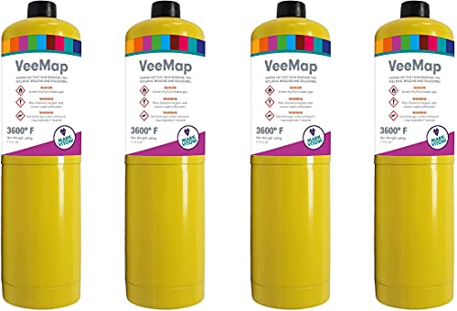 4 x Mark Vitow VMAP VeeMap MAPP Style Gas Cylinder, Yellow, 400g