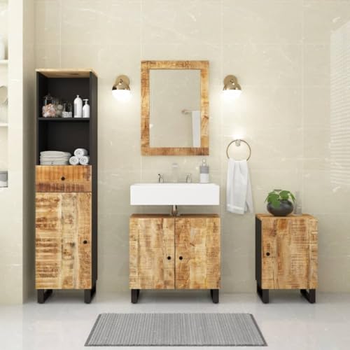 SKM Conjunto de Muebles de baño 4 Piezas Madera Maciza de Mango,Mobiliario,Conjuntos de Muebles,Muebles de baño,Marrón,60 kg,3200641