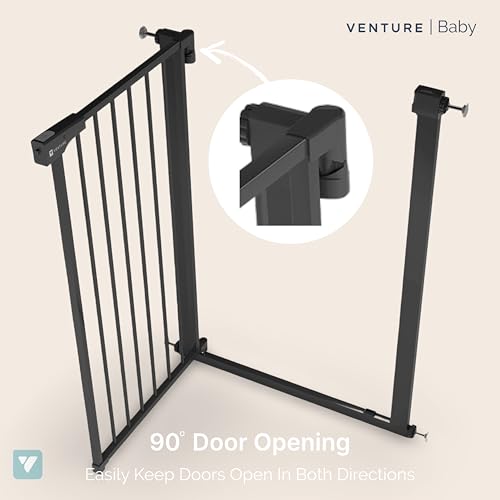 Venture Q-Fix Haustier-Schutzgitter mit Druckbefestigung, 73–80 cm breit, 110 cm extra hoch, einzigartige 90° Zwei-Wege-Öffnung automatische Schließfunktion (schwarz, 73–80 cm) Hundegitter