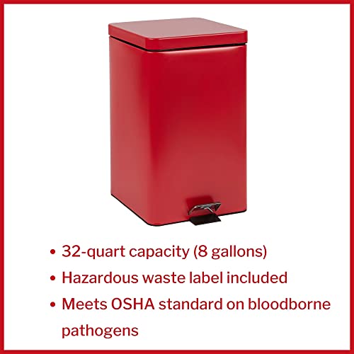 Mckesson Trash Can With Plastic Liner, Steel, 8 Gallon / 32 Quart, Red, 1 Count #TOP1