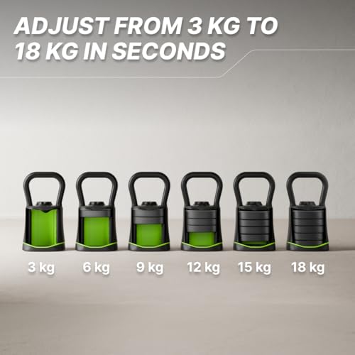 Image of Cult Adjustable Kettlebell 18 Kg | 6-in-1 Weight Settings: 3-18 Kg | Wide Handle & Stable Base | Compact Strength Training Equipment for Home Gym