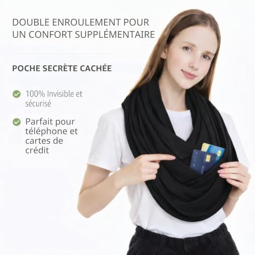 KARMA.DIEM Écharpe Infini de Voyage Antivol avec Poche Secrète Zippée – Sécurise Passeport, Smartphone et Argent – Tour de Cou Doux et Léger – Unisexe Homme et Femme (Beige) – vue 5