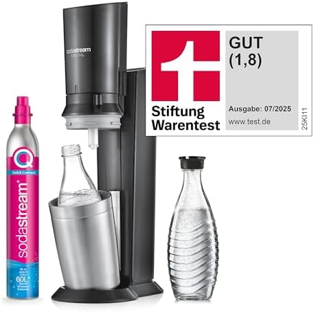 Bild 1 - SodaStream Crystal 3.0 Wassersprudler mit 1x Quick-Connect CO2-Zylinder und 2X Glaskaraffen, Silber, Schwarz, Titan, 45 cm