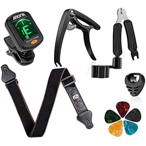 Guitar Accessories Set 10 Pieces Guitar Tool Kit Including Guitar Capo, Tuner, String Winder, Guitar Strap, Guitar Picks, Guitar Bones Pick Holder for acoustic electric guitar player Cover
