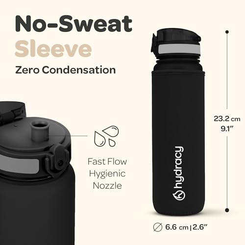 Hydracy Water Bottle with Time Marker - Large 500 ml 17 Oz BPA Free Water Bottle - Leak Proof & No Sweat Gym Bottle with Fruit Infuser Strainer - Ideal for Fitness or Sports & Outdoors - Space Grey