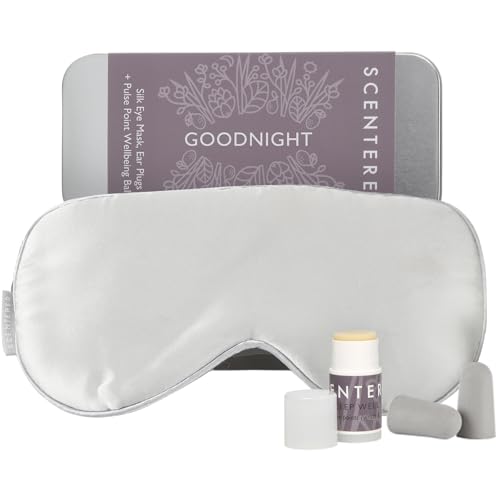 Scentered Goodnight Sleep Well Gift Set – Luxury Silk Eye Mask, Aromatherapy Pocket Balm (1.5g) & Reusable Ear Plugs in Travel-Friendly Gift Tin