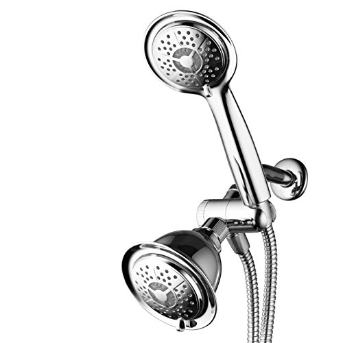 PowerSpa All-Chrome 7-Color LED Shower Head / Hand Held Shower High Pressure Twin Combo Showerhead System with Air Turbo Technology - Includes Premium Stainless Steel Hose and 3-way Water Diverter