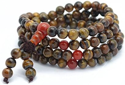 Blucoo Petrified Wood Tiger Eye Stone Mala 108 Beads Bracelet