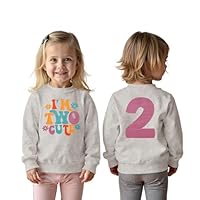 BOUTIKOME 2. Geburtstag Sweatshirt für Mädchen “I’m Two Cute” Drucker Pullover Zweiter Geburtstags Kinder Outfits Schwesterchen Rundhals Langarmshirt Herbst Winter Babykleidung(Blumengrau,2 Jahre)