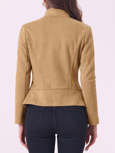 Image of Allegra K Women Faux Suede Jacket Lapel Draped Open Front Cardigan Casual Trendy Suede Blazer