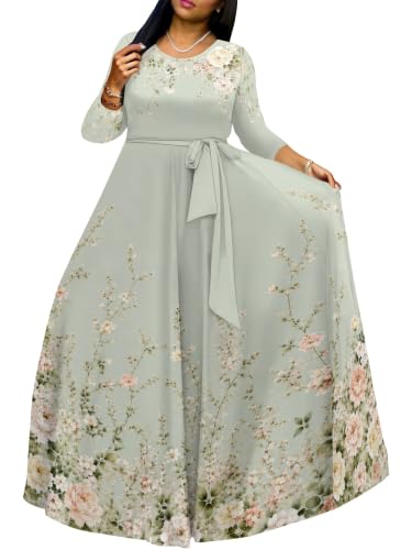 Image of Plus Size Maxi Dress for Women V Neck 3 /4 Sleeve Wrap Dress