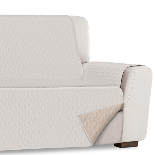 HIPERMANTA Funda para Sofa 3 Plazas. Protector de Sofa Bicolor Reversible Acolchado. Funda Sofa. Protector Mascotas. Paris. Cubre Sofa Color Marfil-Beige. Sofá 3 Plazas 160 cm