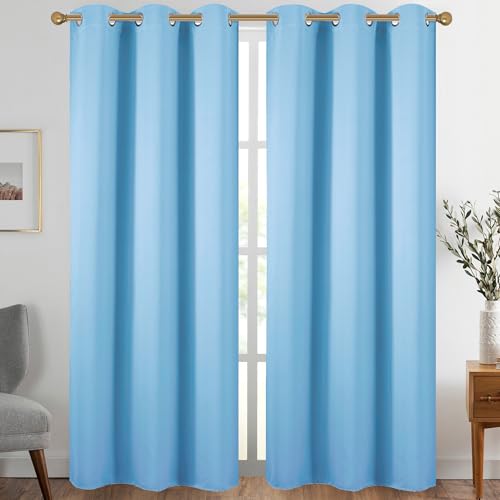 Diraysid Sky Blue Grommet Blackout Curtains for Bedroom Thermal Insulated