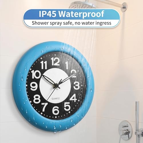 LXSZRPH Bathroom Clock Waterproof for Water Spray, Shower Clocks Analog, Large Screen, Non Ticking Silent, Luminous, Table Stand, Wall Mounted Clock for Home, Office, Pool, Spa, Restaurant (Blue) — view 2