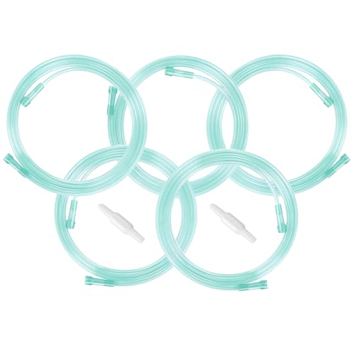 5 Pack Oxygen Tubing with 2pcs Oxygen Tubing Connector - 7Ft Premium Green Oxygen Tubing Crush Resistant Non-Kinking Oxygen Tubes