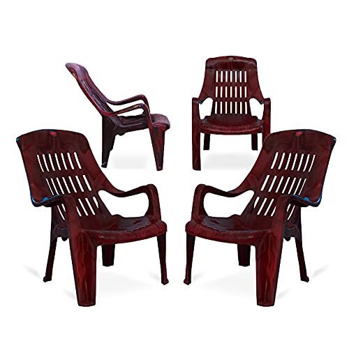 Image of Oaknest Unboxing Furniture Celloo Premium Plastic Relaxing Chair with Armrests | Ergonomic High-Back Lounge Seating for Home, Garden & Balcony (Rosewood), Count of 4