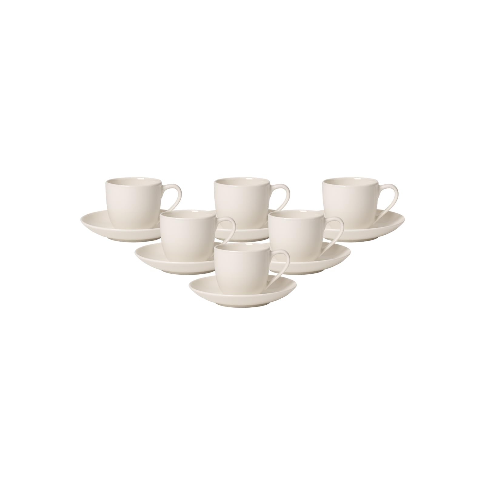 Villeroy & Boch For Me Espressotassen mit Untertassen 6er Set, 70 ml, Klassisches Espresso-Set für 6 Personen, Spülmaschinenfest & Mikrowellensicher, Premium Porzellan, Weiß