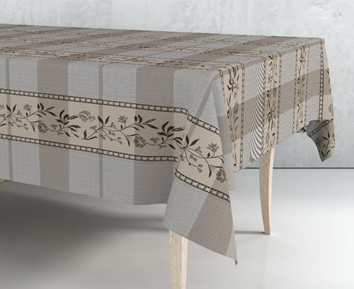 Exma Oilcloth Tablecloth Printed by the Metre – Checked Antique Brown Border 43117-1