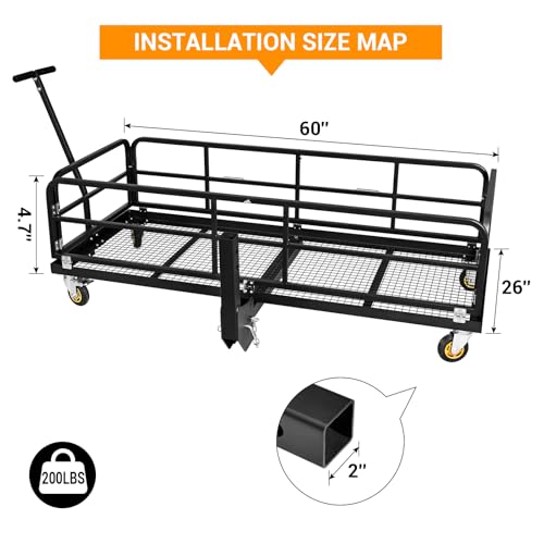 GarveeTech Hitch-Mounted Cargo Basket, 750 LBS Folding Vehicle Cargo Carrier Fit 2\" Receiver with Wheels and Handle, Heavy Duty Luggage Storage Basket for SUV, Rv, Truck, Trailer
