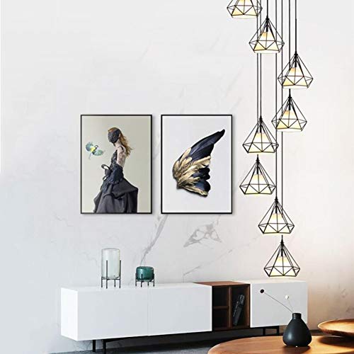 Lustre escalier colimaçon noir à 8 têtes design diamond E27