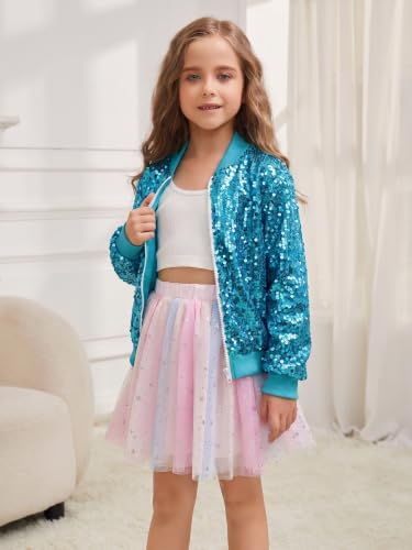 Image of Girls Sequin Bomber Jacket Sparkly Bomber Zipper Outfit 5-12T | Lightweight Sequin Jackets with Pockets