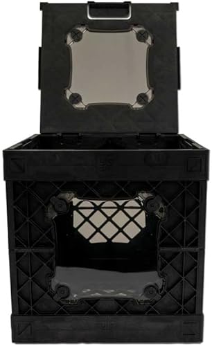 Miniatura 4 de CrateVinyl DJ - Caja de almacenamiento de discos de vinilo modular para álbumes LP con divisor, asas de goma y paneles transparentes (caja negra,