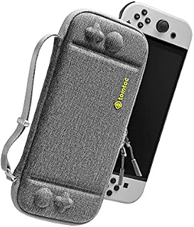 tomtoc pokrowiec na Nintendo Switch OLED, smukły OLED przełącznik rękaw z 10 wkładami do gier, pokrowiec ochronny na podróż, z oryginalnym patentem i ochroną na poziomie wojskowym, szary