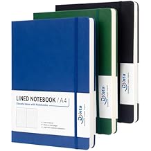 Dynta A4 Lined Journal Notebooks 3 Pack 8.5" x 11" Leather Hardcover Journals 200 Pages/100 Sheets Large Notebooks for Work, Journaling, Note Taking Black, Green, Blue